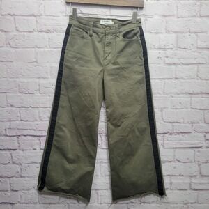 Frame Denim Green Cropped‎ Wide Leg Jeans Size 25 Side Stripe Raw Hem Fray